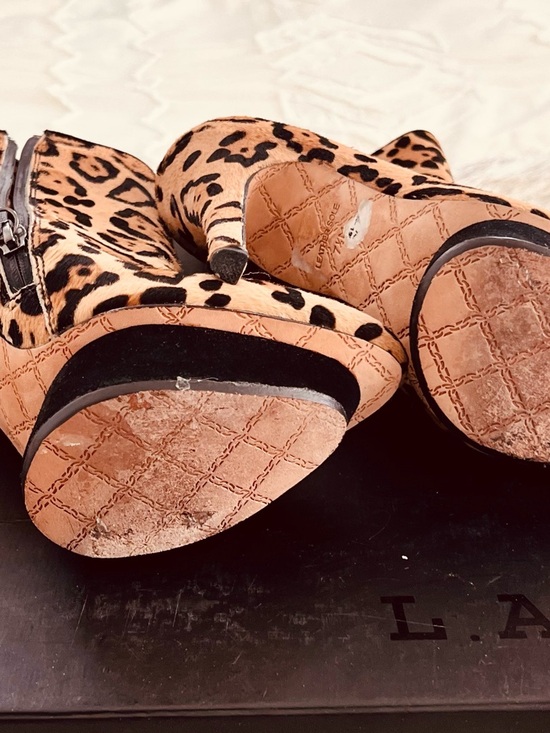 L.A.M.B. Leopard Calf Hair Ankle Boots w/ Box & Dust Bags Stiletto Heel Size 7.5 - Picture 8 of 13